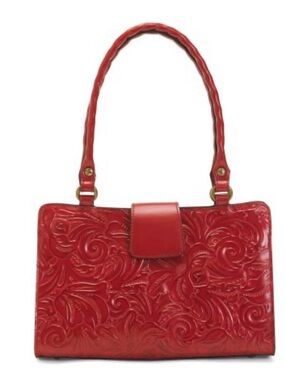 Patricia Nash Red tooled Italian Leather Shoulder Bag